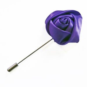 Mens Satin Fabric 3D Rose Lapel Pin Brooch Purple